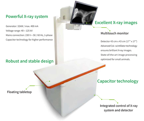 32 kW attrezzature mediche per veterinari macchina fluoroscopica in tempo reale DR